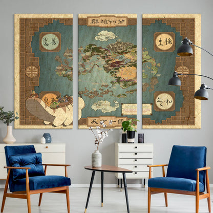 57832-MGV-CV-36X24-Avatar Wall Art: The Last Airbender Vintage Map - Wall Art Canvas Print, Framed, Ready to Hang - Iconic Four Nations Design