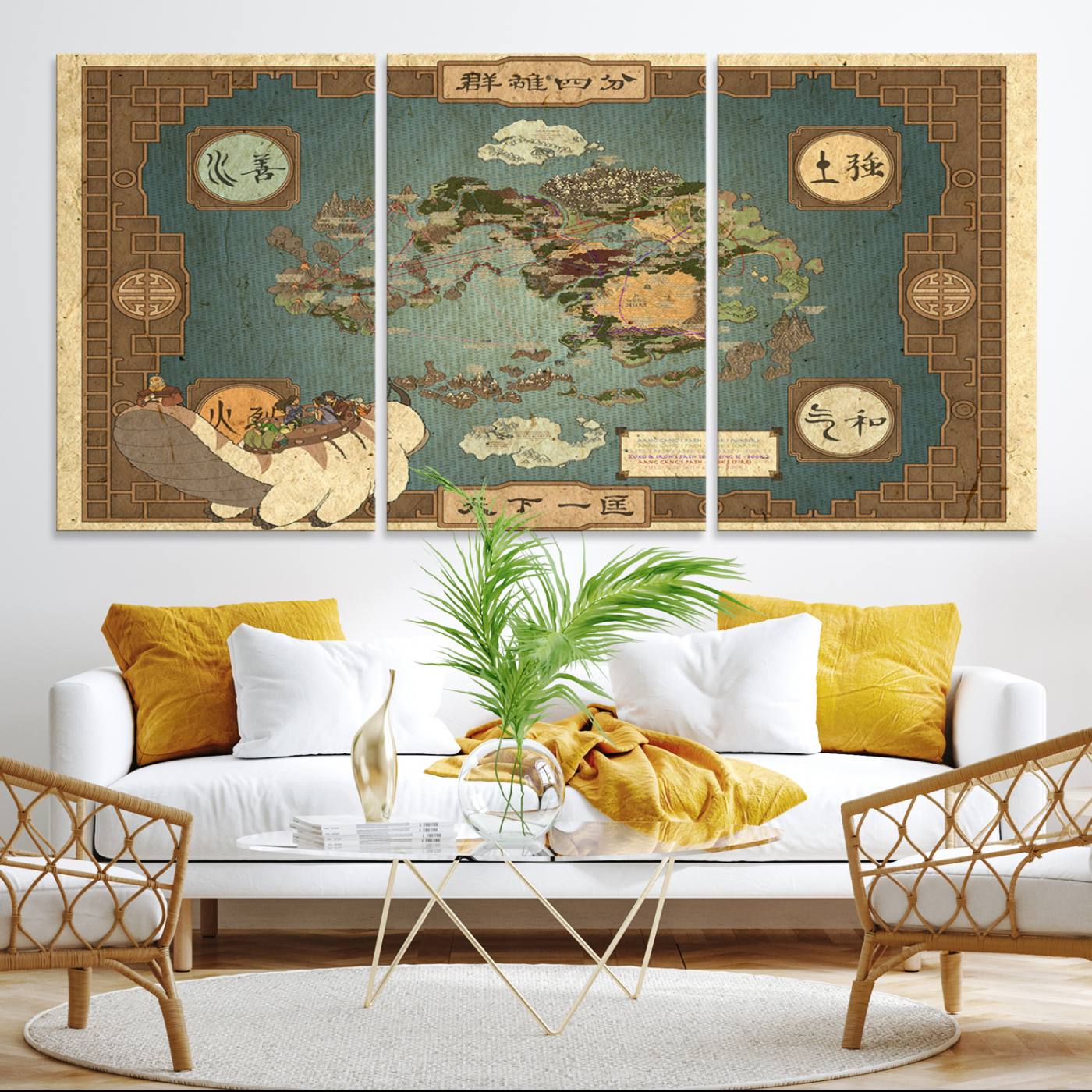 57832-MGV-CV-36X24-Avatar Wall Art: The Last Airbender Vintage Map - Wall Art Canvas Print, Framed, Ready to Hang - Iconic Four Nations Design