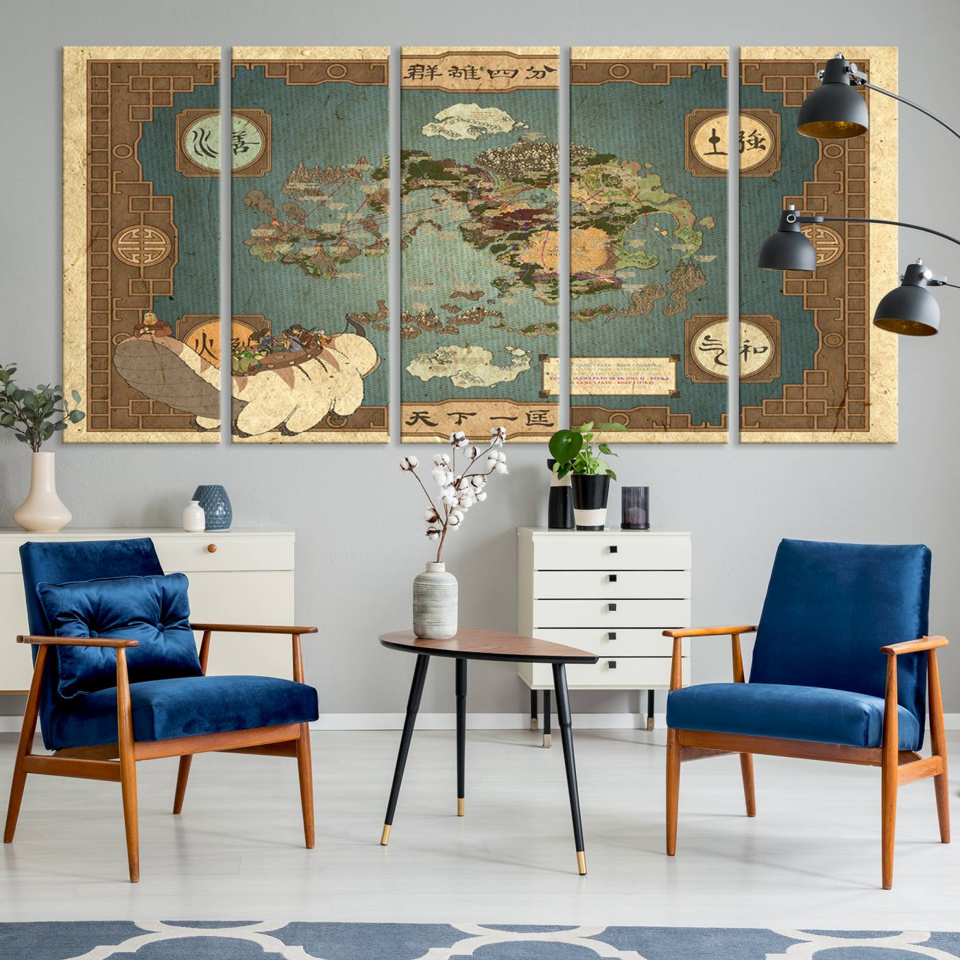 57832-MGV-CV-36X24-Avatar Wall Art: The Last Airbender Vintage Map - Wall Art Canvas Print, Framed, Ready to Hang - Iconic Four Nations Design