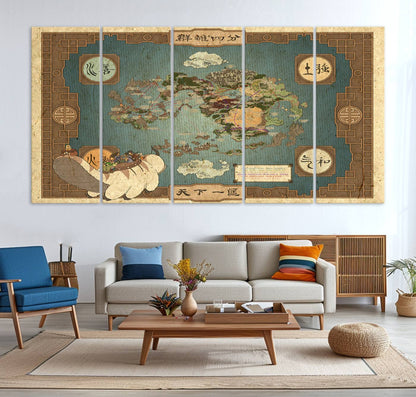 57832-MGV-CV-36X24-Avatar Wall Art: The Last Airbender Vintage Map - Wall Art Canvas Print, Framed, Ready to Hang - Iconic Four Nations Design