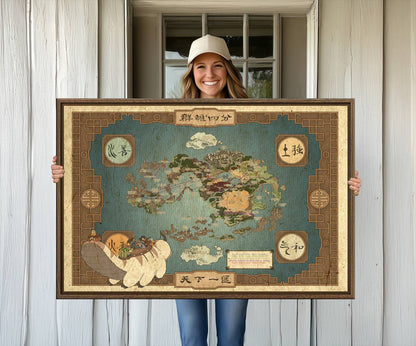 57832-MGV-CV-36X24-Avatar Wall Art: The Last Airbender Vintage Map - Wall Art Canvas Print, Framed, Ready to Hang - Iconic Four Nations Design
