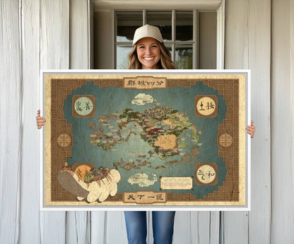 57832-MGV-CV-36X24-Avatar Wall Art: The Last Airbender Vintage Map - Wall Art Canvas Print, Framed, Ready to Hang - Iconic Four Nations Design