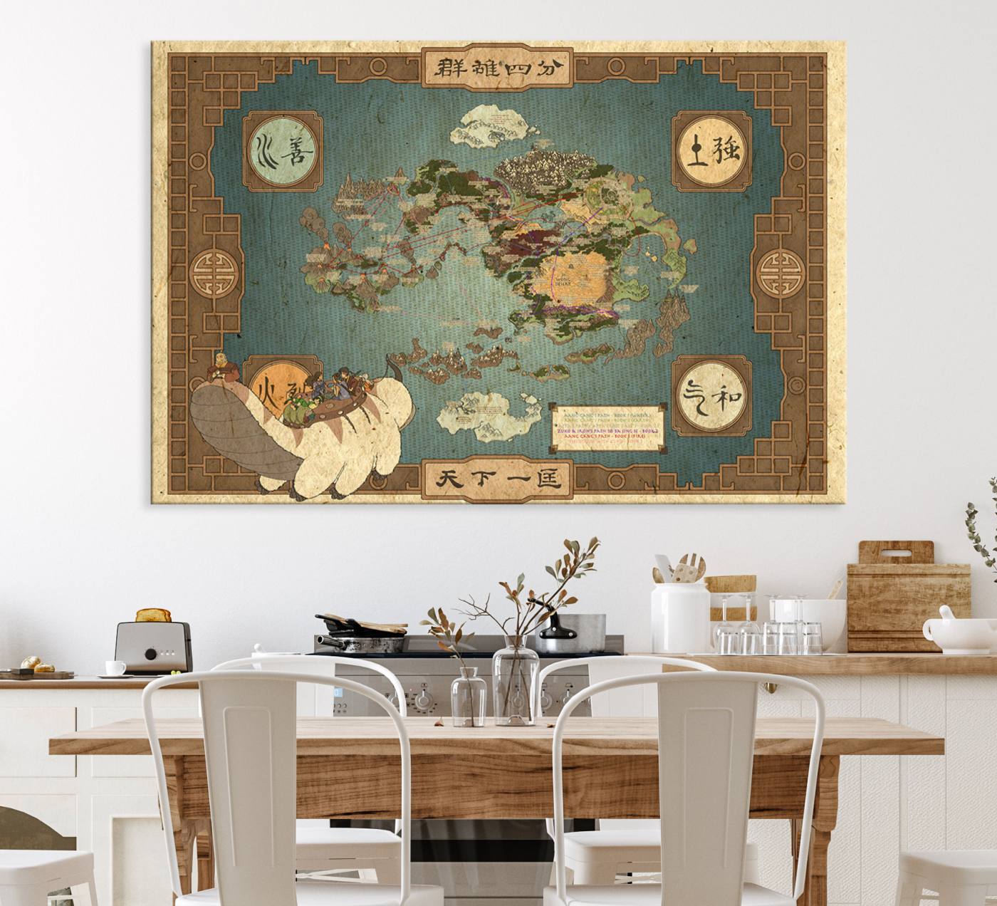 57832-MGV-CV-36X24-Avatar Wall Art: The Last Airbender Vintage Map - Wall Art Canvas Print, Framed, Ready to Hang - Iconic Four Nations Design
