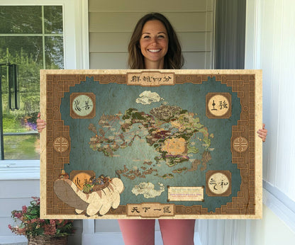 57832-MGV-CV-36X24-Avatar Wall Art: The Last Airbender Vintage Map - Wall Art Canvas Print, Framed, Ready to Hang - Iconic Four Nations Design