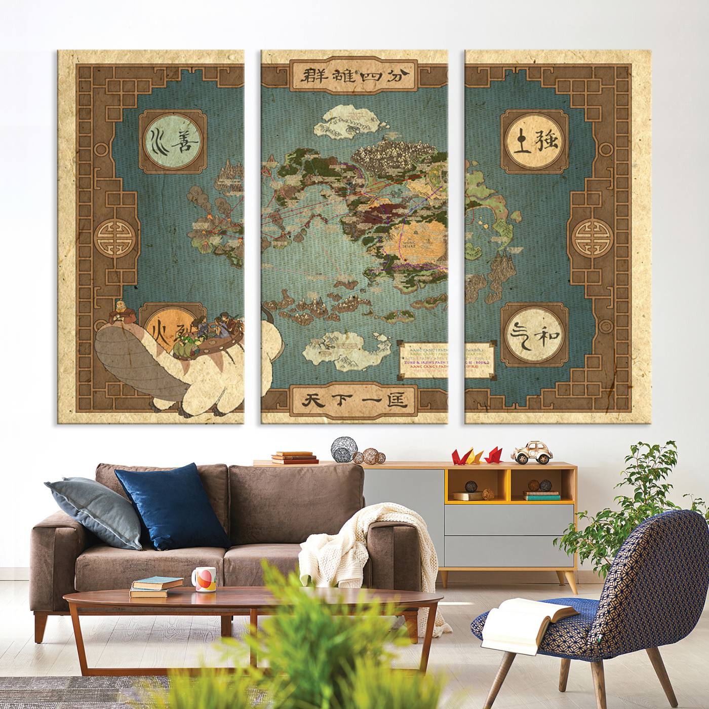57832-MGV-CV-36X24-Avatar Wall Art: The Last Airbender Vintage Map - Wall Art Canvas Print, Framed, Ready to Hang - Iconic Four Nations Design