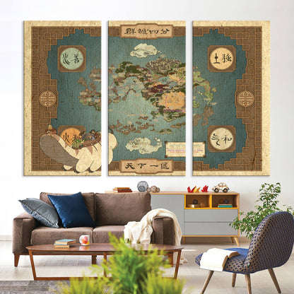 57832-MGV-CV-36X24-Avatar Wall Art: The Last Airbender Vintage Map - Wall Art Canvas Print, Framed, Ready to Hang - Iconic Four Nations Design