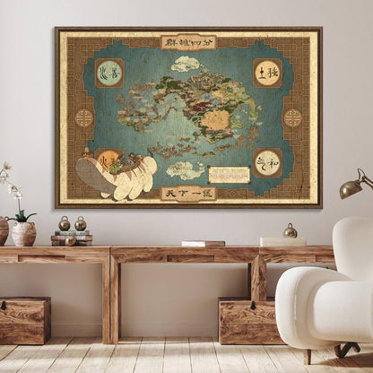 57832-MGV-FC-36X24_Walnut-Avatar Wall Art: The Last Airbender Vintage Map - Wall Art Canvas Print, Framed, Ready to Hang - Iconic Four Nations Design