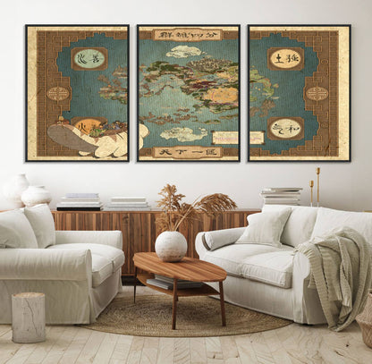 57832-MGV-FC-60X30-3P_Black-Avatar Wall Art: The Last Airbender Vintage Map - Wall Art Canvas Print, Framed, Ready to Hang - Iconic Four Nations Design
