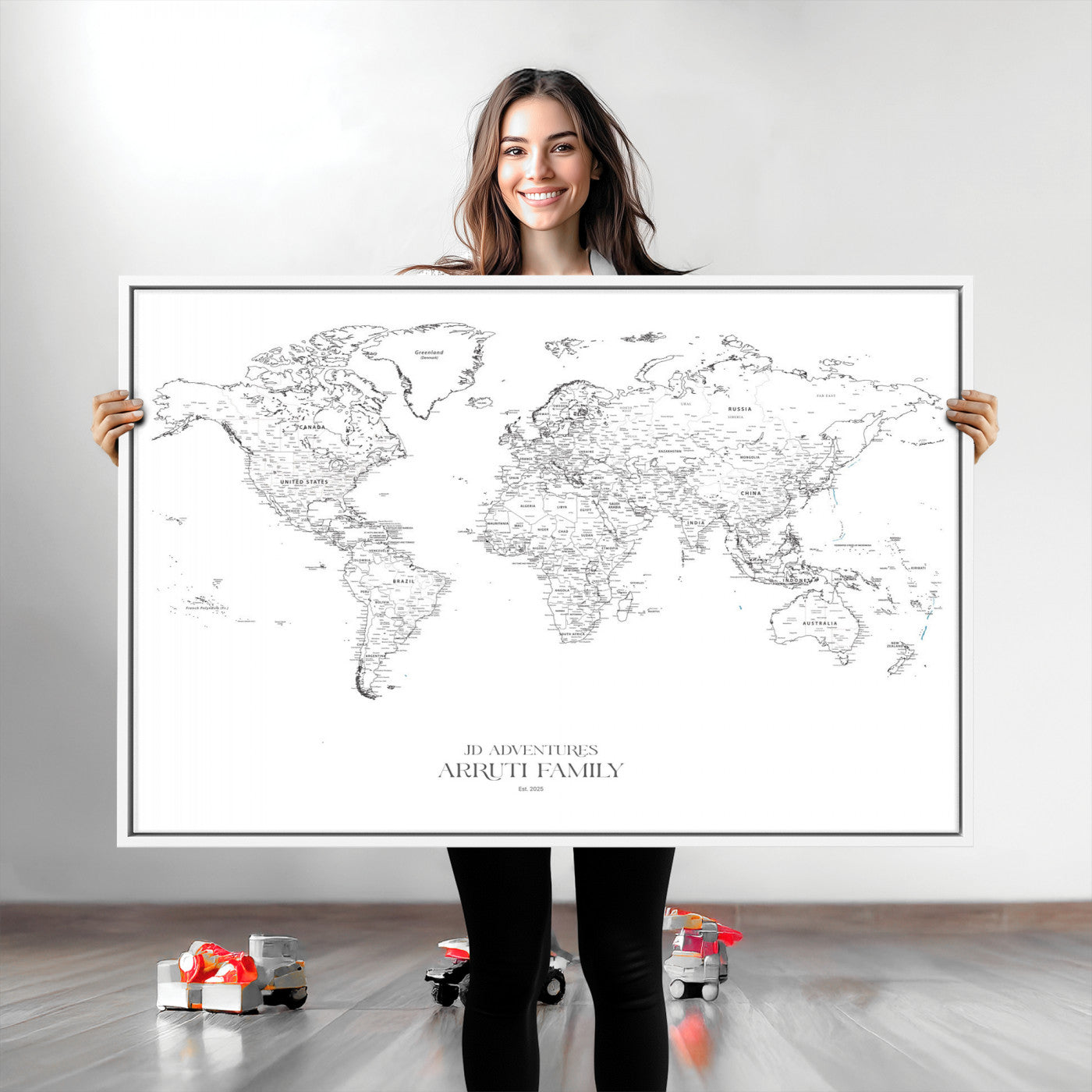 23223-MGV-CV-36X24-Push Pin World Map Canvas Print – Framed Wall Art for Couples to Track Their Travels – Anniversary Gift or Home Adventure Decor
