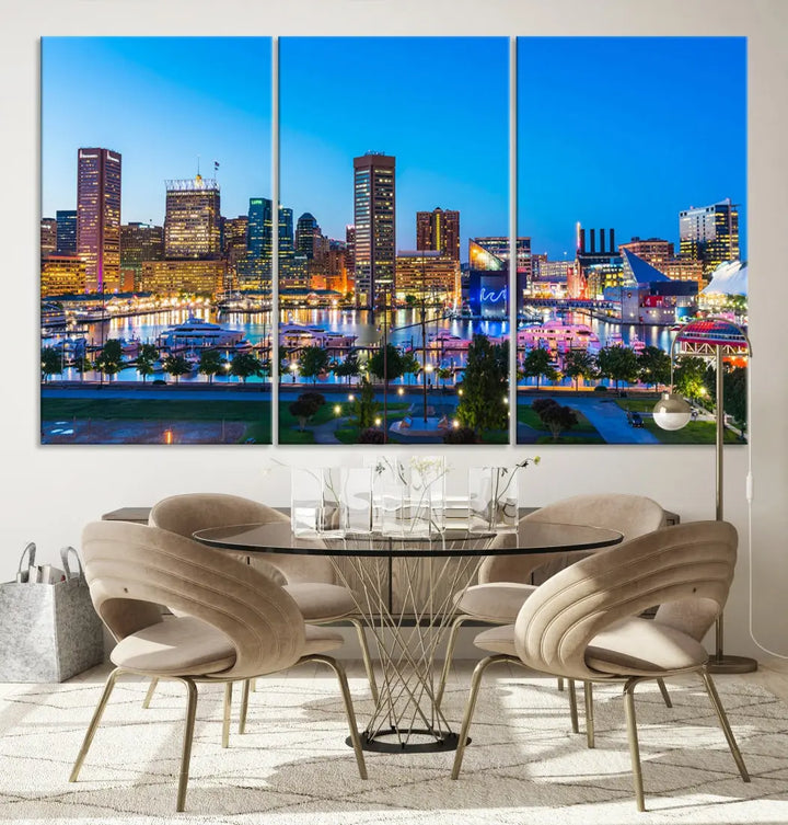 Baltimore City Lights Blue Skyline Large Wall Art Print Canvas Decor