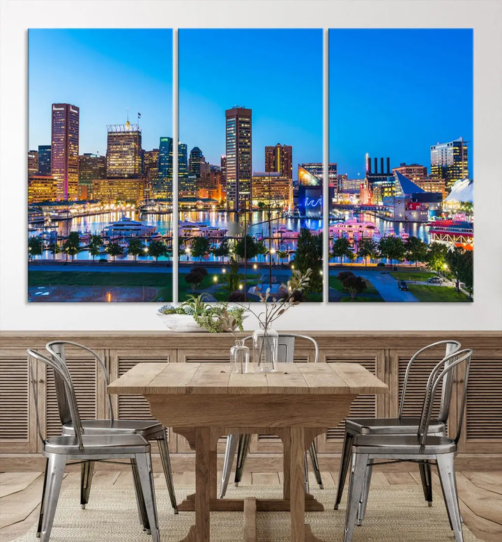 Baltimore City Lights Blue Skyline Large Wall Art Print Canvas Decor