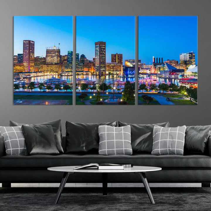 Baltimore City Lights Blue Skyline Large Wall Art Print Canvas Decor