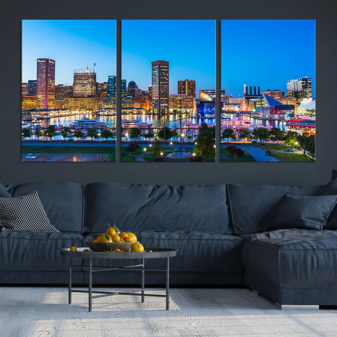 Baltimore City Lights Blue Skyline Large Wall Art Print Canvas Decor