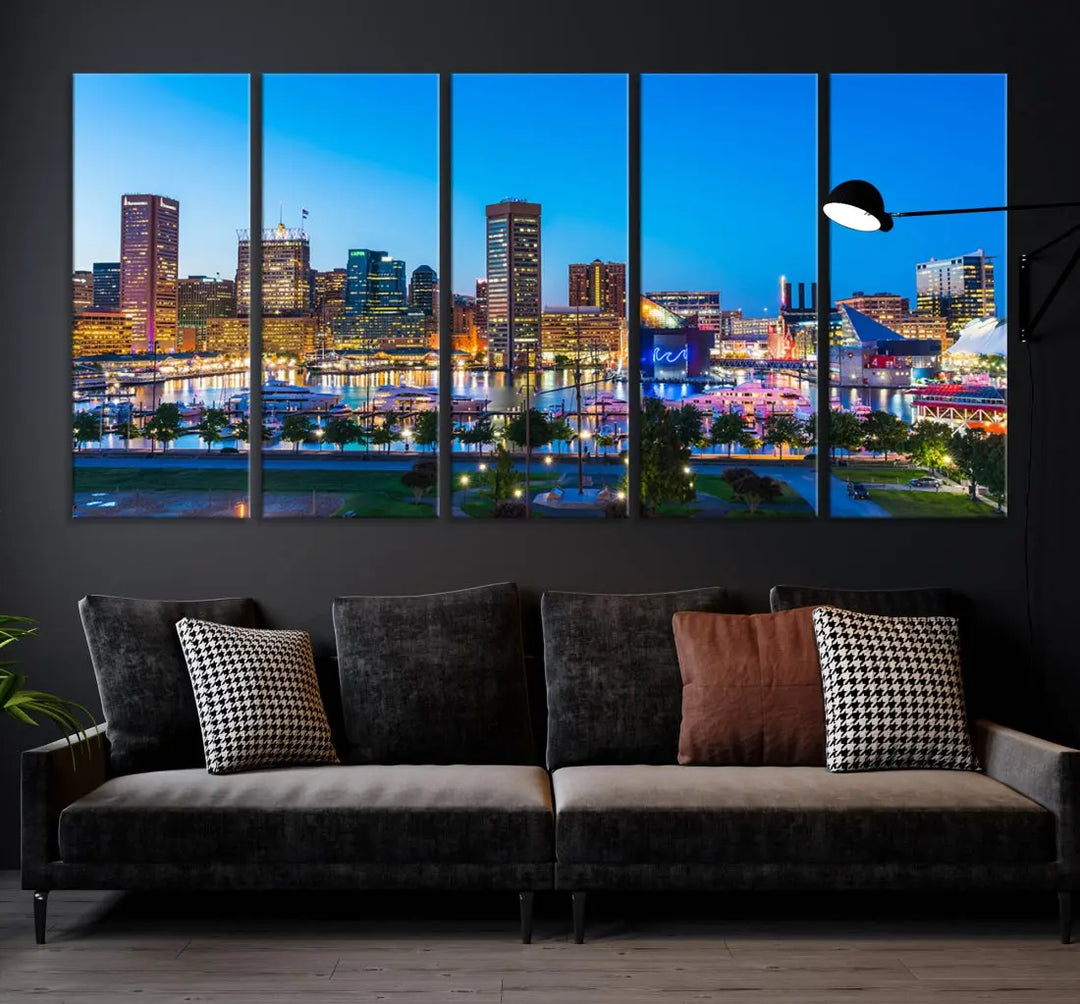 Baltimore City Lights Blue Skyline Large Wall Art Print Canvas Decor