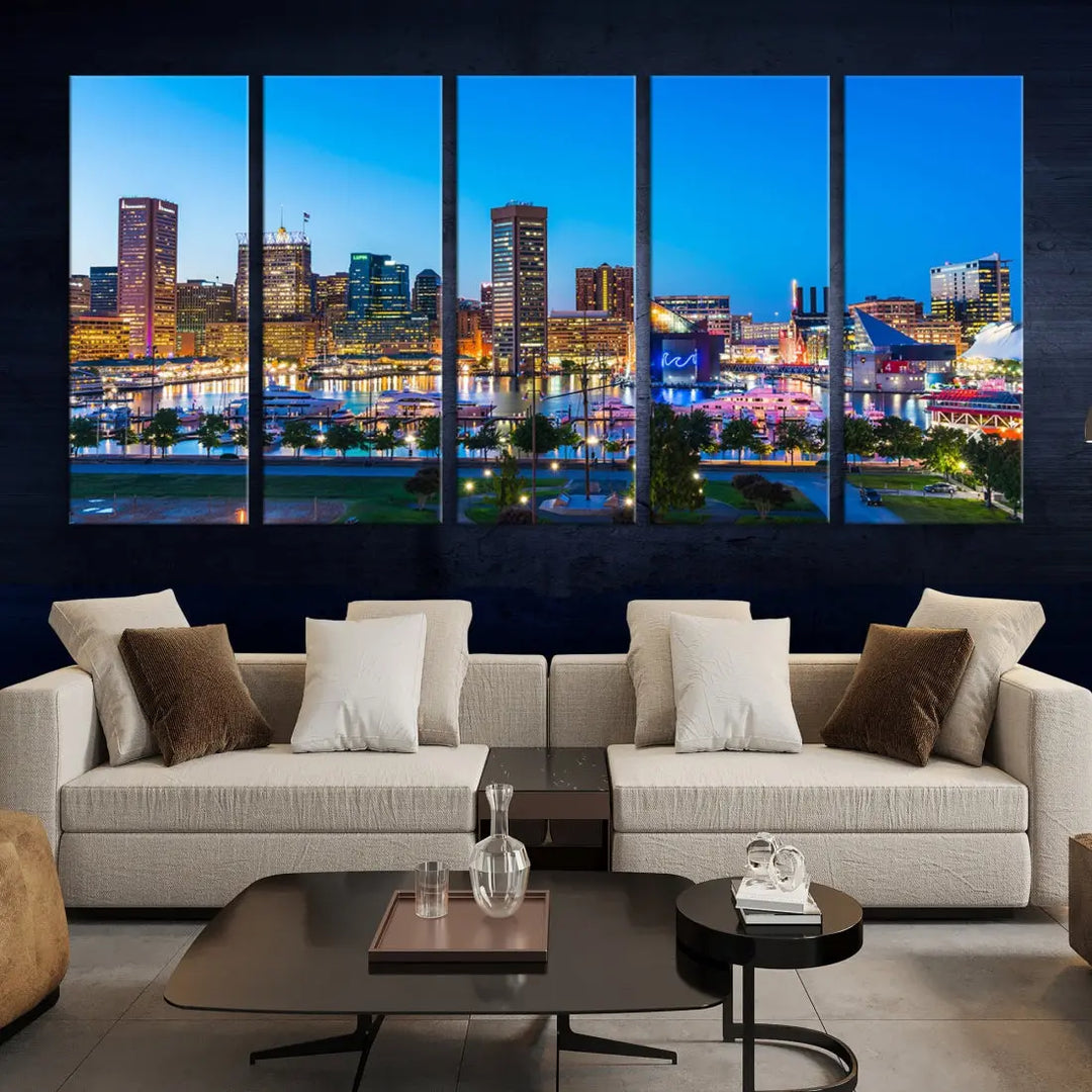 Baltimore City Lights Blue Skyline Large Wall Art Print Canvas Decor