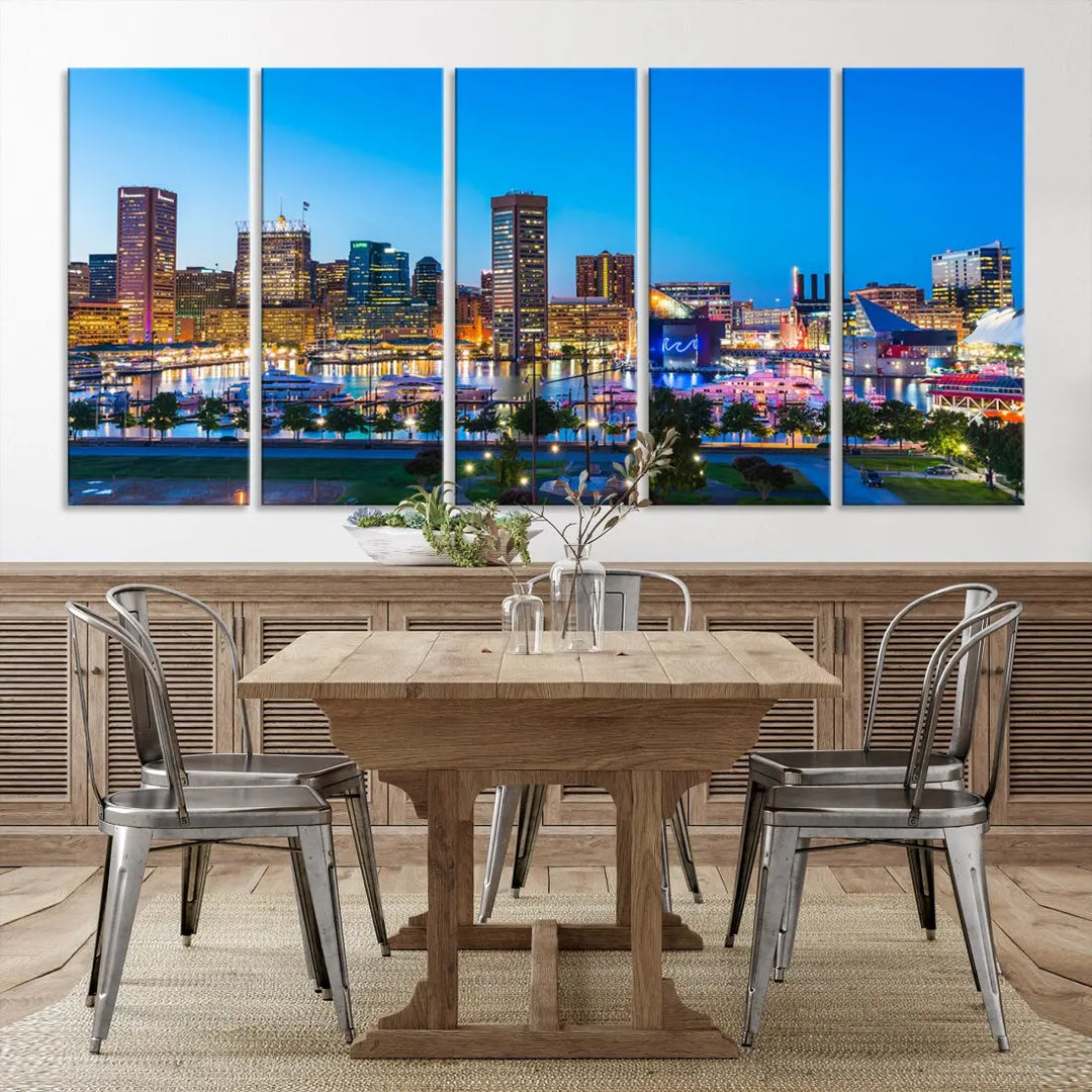 Baltimore City Lights Blue Skyline Large Wall Art Print Canvas Decor