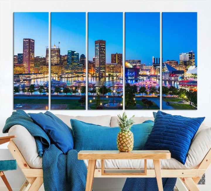 Baltimore City Lights Blue Skyline Large Wall Art Print Canvas Decor