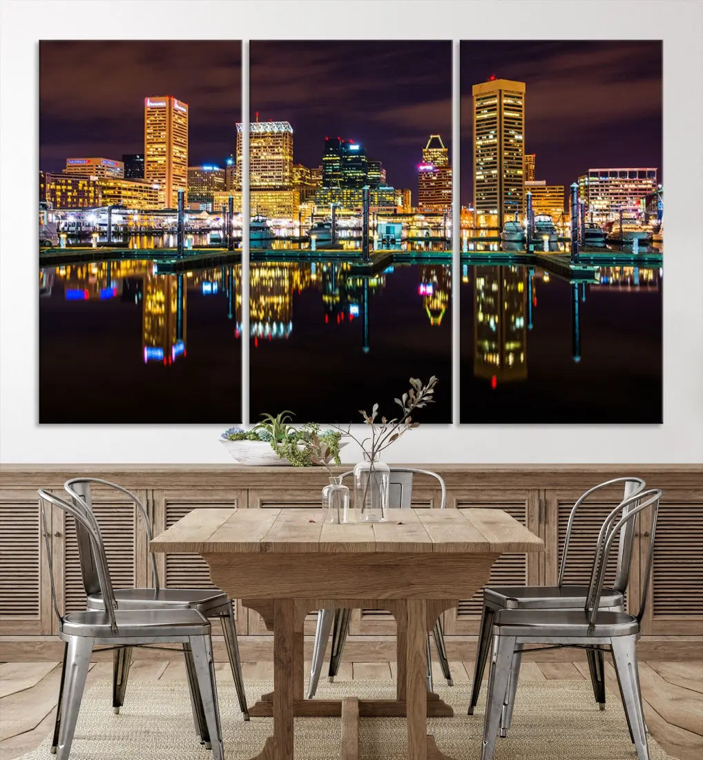 Baltimore City Night Skyline Purple Cityscape Large Wall Art Canvas Print