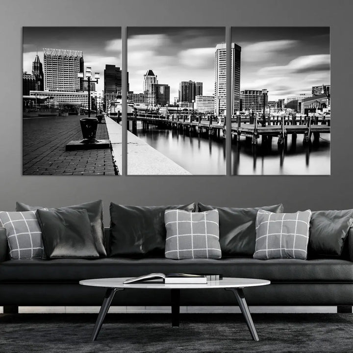 Baltimore City Skyline Wall Art Print Black and White Cityscape Canvas Print