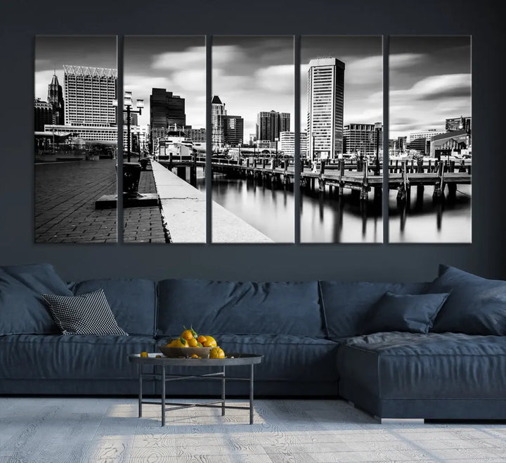 Baltimore City Skyline Wall Art Print Black and White Cityscape Canvas Print