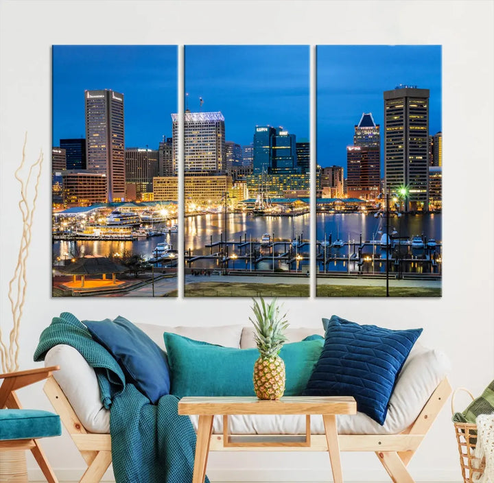 Baltimore Downtown Inner Harbor Canvas Wall Art Skyline Cityscape Print