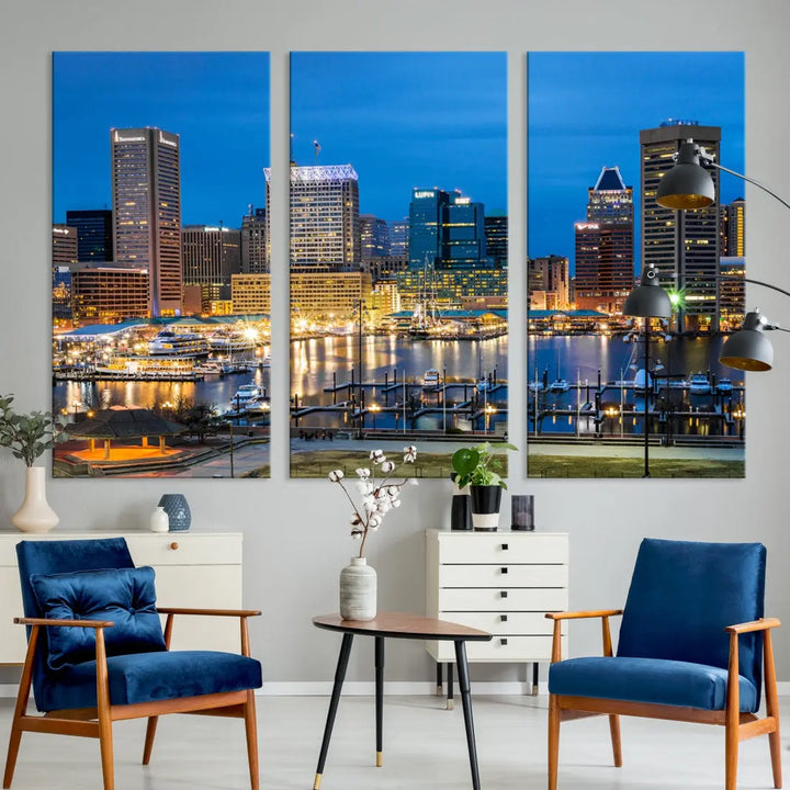 Baltimore Downtown Inner Harbor Canvas Wall Art Skyline Cityscape Print