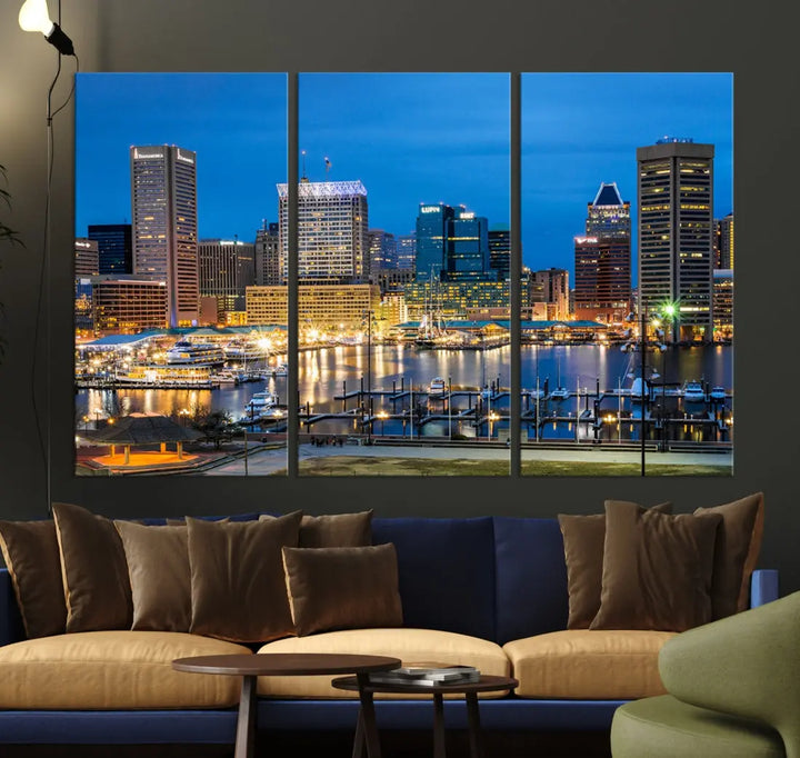 Baltimore Downtown Inner Harbor Canvas Wall Art Skyline Cityscape Print