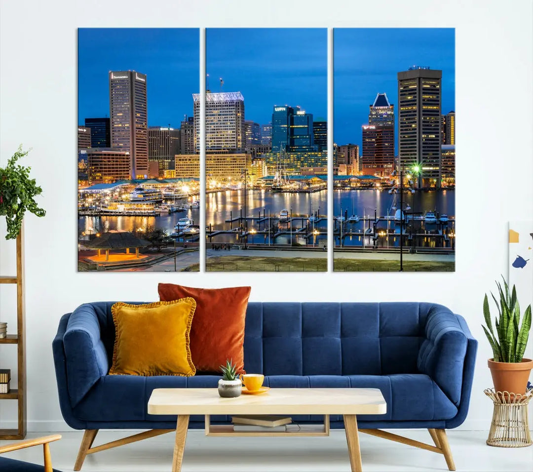 Baltimore Downtown Inner Harbor Canvas Wall Art Skyline Cityscape Print