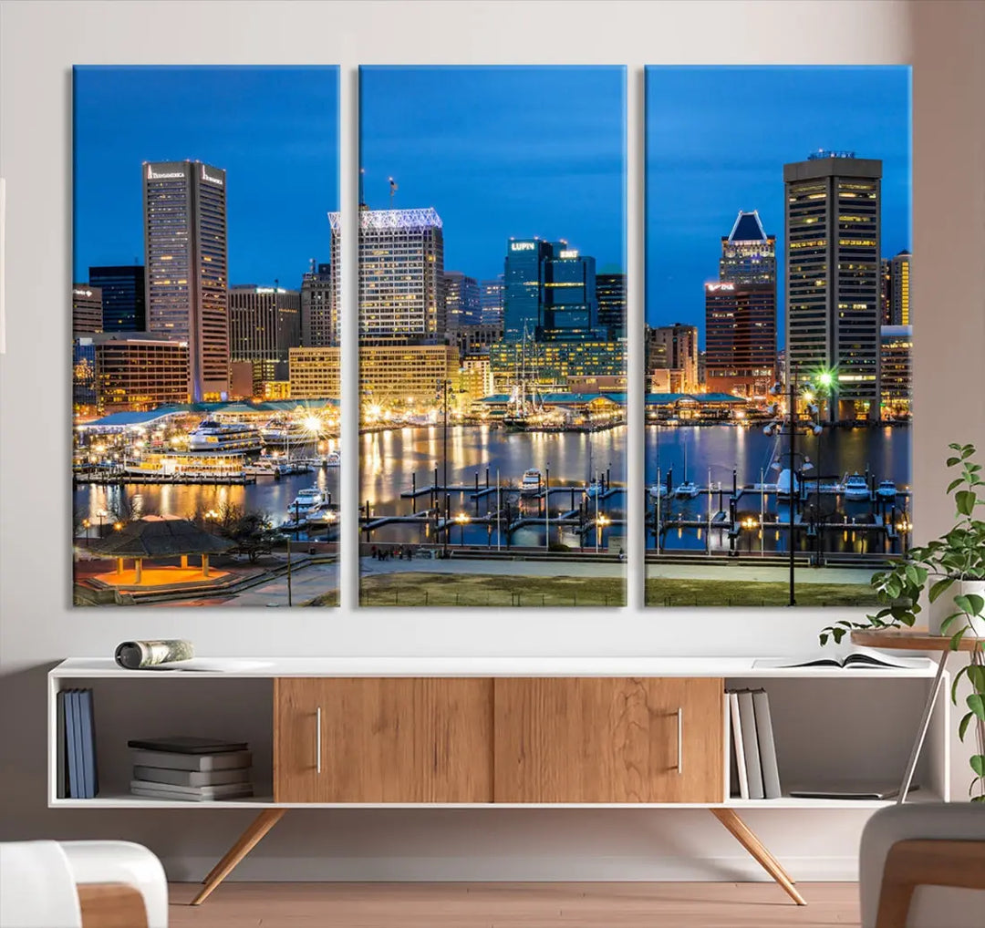 Baltimore Downtown Inner Harbor Canvas Wall Art Skyline Cityscape Print