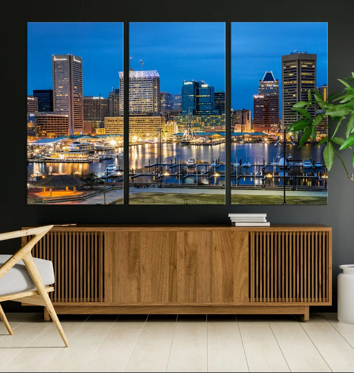 Baltimore Downtown Inner Harbor Canvas Wall Art Skyline Cityscape Print