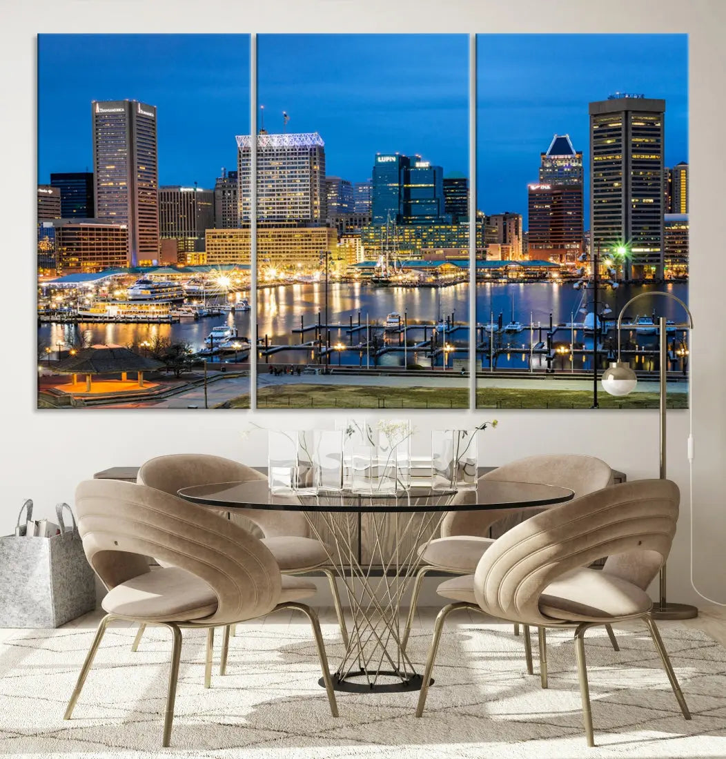 Baltimore Downtown Inner Harbor Canvas Wall Art Skyline Cityscape Print