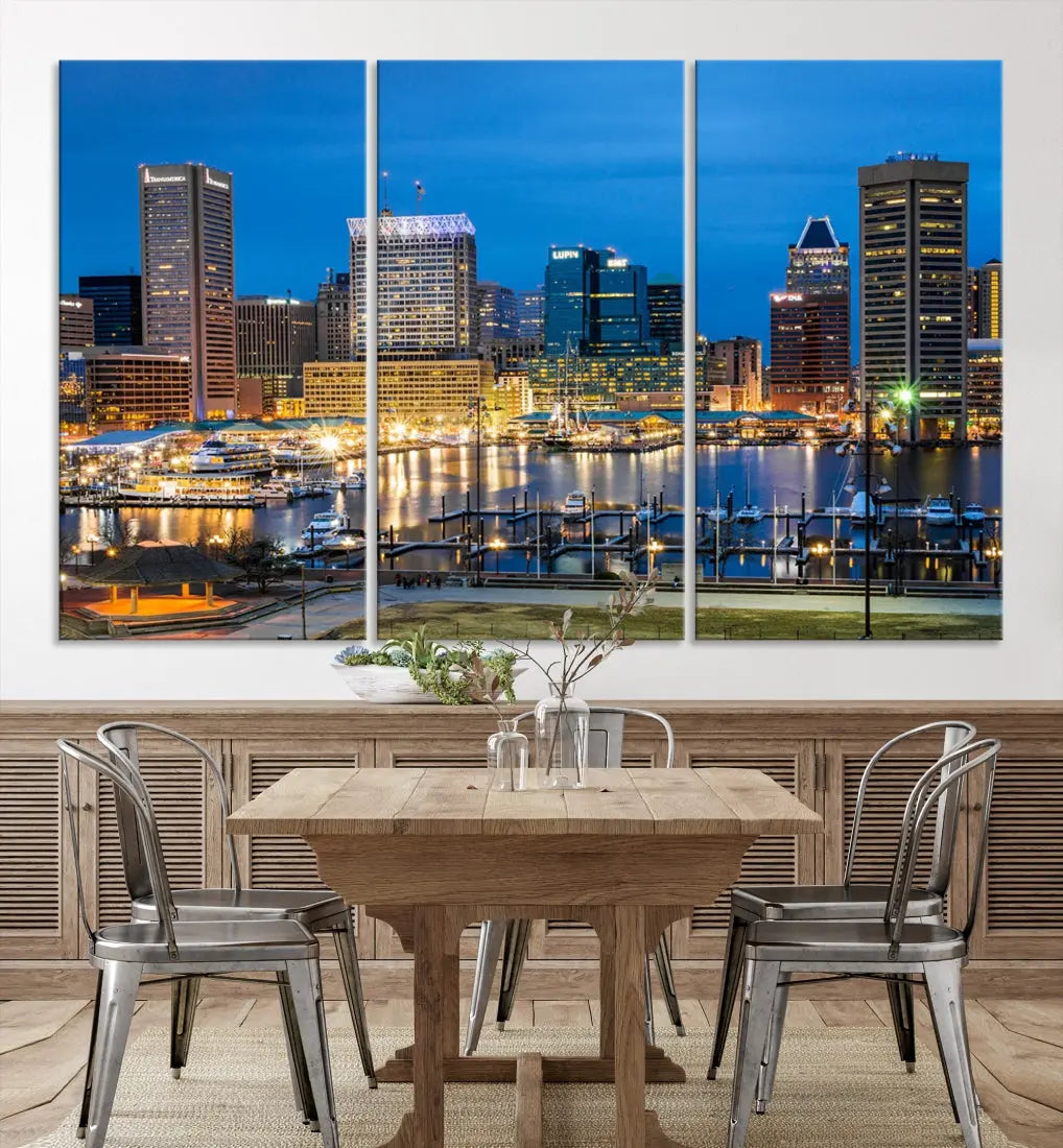 Baltimore Downtown Inner Harbor Canvas Wall Art Skyline Cityscape Print