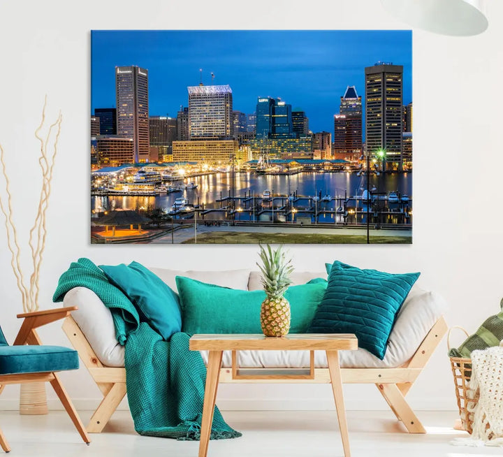 Baltimore Downtown Inner Harbor Canvas Wall Art Skyline Cityscape Print