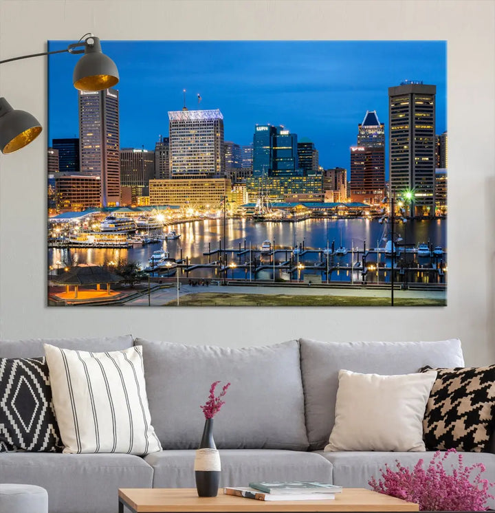 Baltimore Downtown Inner Harbor Canvas Wall Art Skyline Cityscape Print