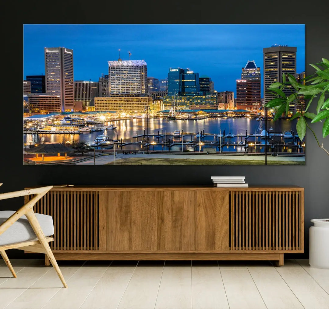 Baltimore Downtown Inner Harbor Canvas Wall Art Skyline Cityscape Print