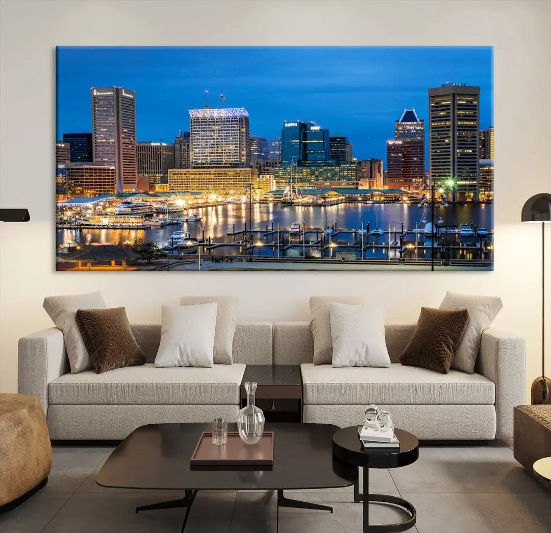 Baltimore Downtown Inner Harbor Canvas Wall Art Skyline Cityscape Print