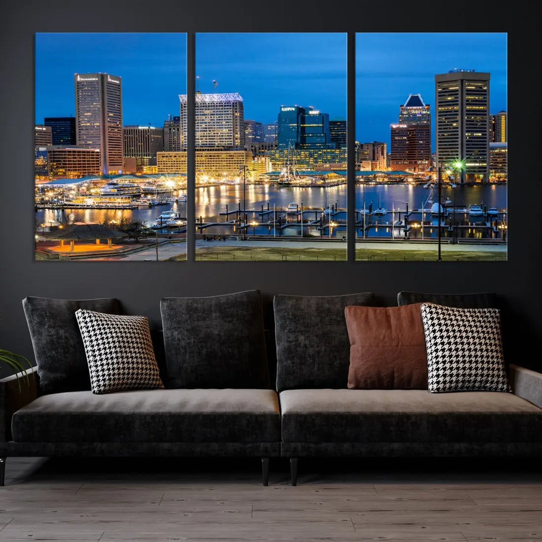 Baltimore Downtown Inner Harbor Canvas Wall Art Skyline Cityscape Print