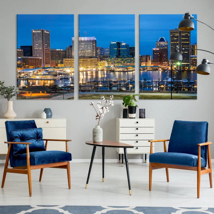 Baltimore Downtown Inner Harbor Canvas Wall Art Skyline Cityscape Print