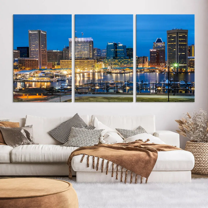 Baltimore Downtown Inner Harbor Canvas Wall Art Skyline Cityscape Print