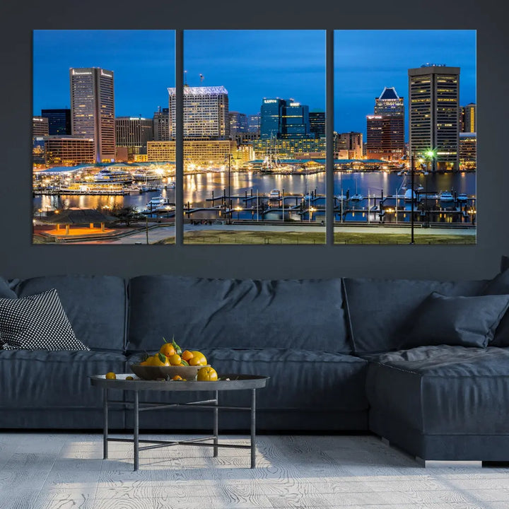 Baltimore Downtown Inner Harbor Canvas Wall Art Skyline Cityscape Print