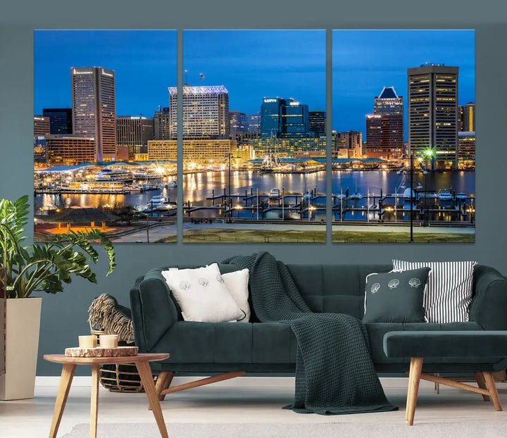 Baltimore Downtown Inner Harbor Canvas Wall Art Skyline Cityscape Print