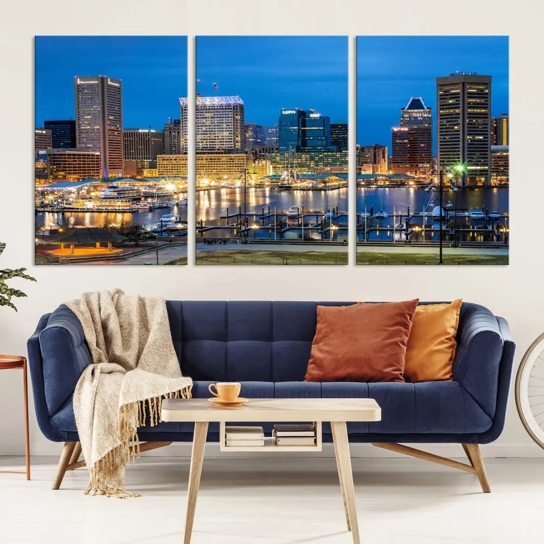 Baltimore Downtown Inner Harbor Canvas Wall Art Skyline Cityscape Print