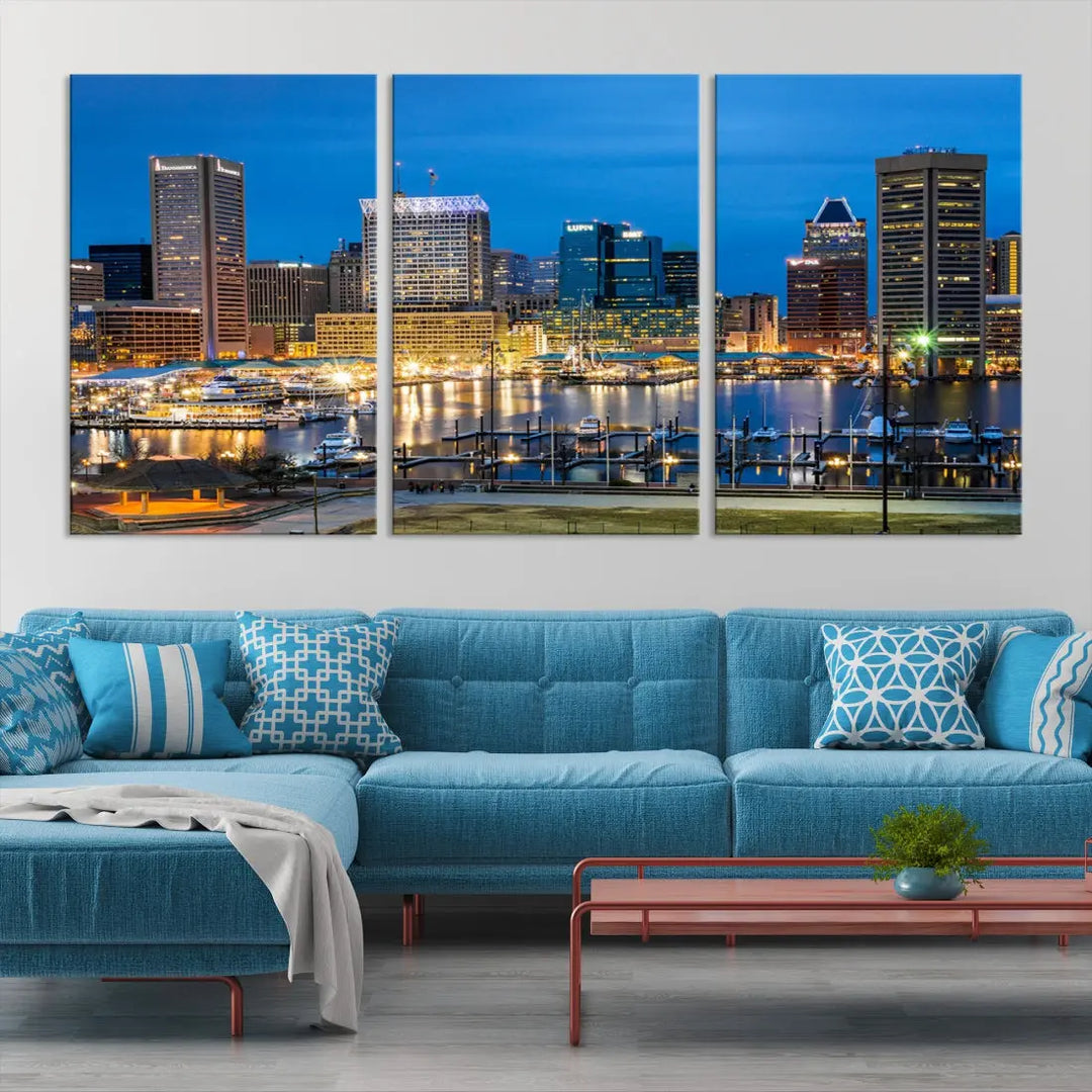 Baltimore Downtown Inner Harbor Canvas Wall Art Skyline Cityscape Print