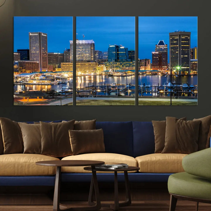 Baltimore Downtown Inner Harbor Canvas Wall Art Skyline Cityscape Print