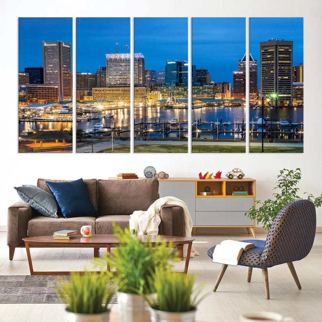 Baltimore Downtown Inner Harbor Canvas Wall Art Skyline Cityscape Print