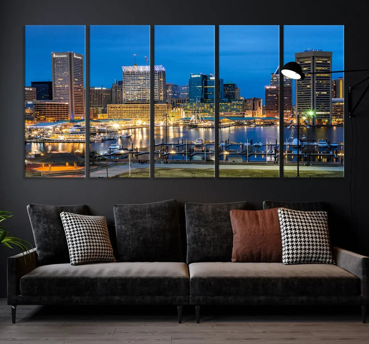 Baltimore Downtown Inner Harbor Canvas Wall Art Skyline Cityscape Print