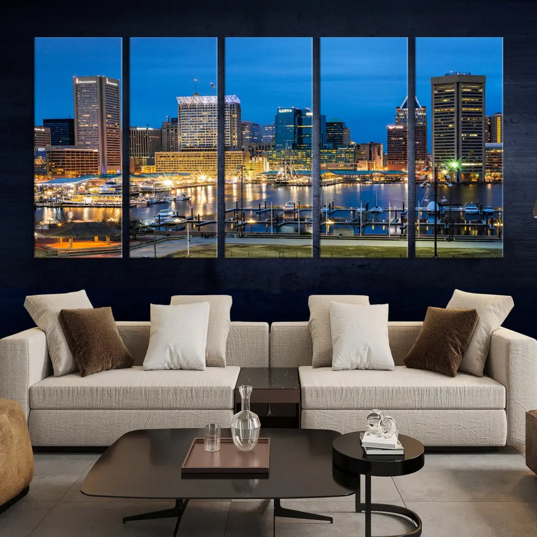 Baltimore Downtown Inner Harbor Canvas Wall Art Skyline Cityscape Print