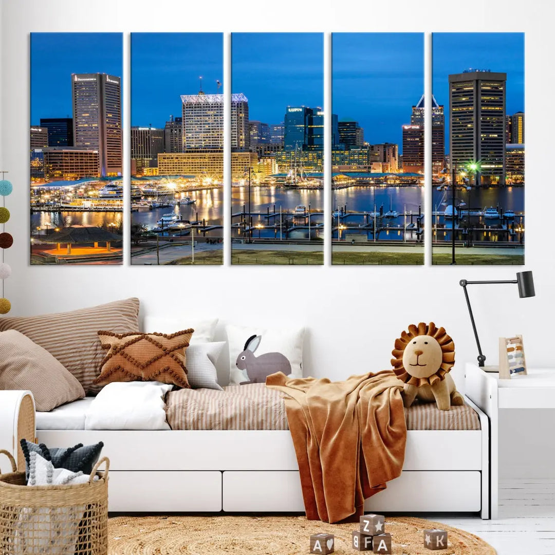 Baltimore Downtown Inner Harbor Canvas Wall Art Skyline Cityscape Print