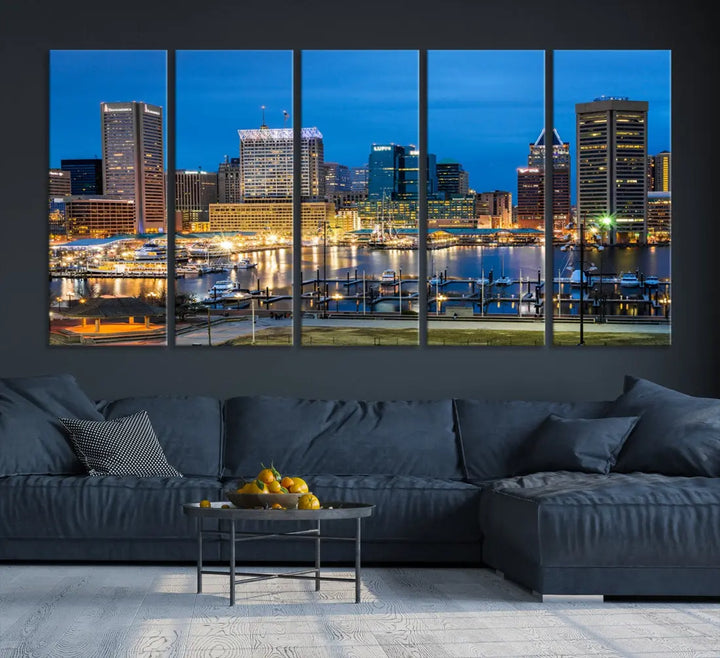 Baltimore Downtown Inner Harbor Canvas Wall Art Skyline Cityscape Print