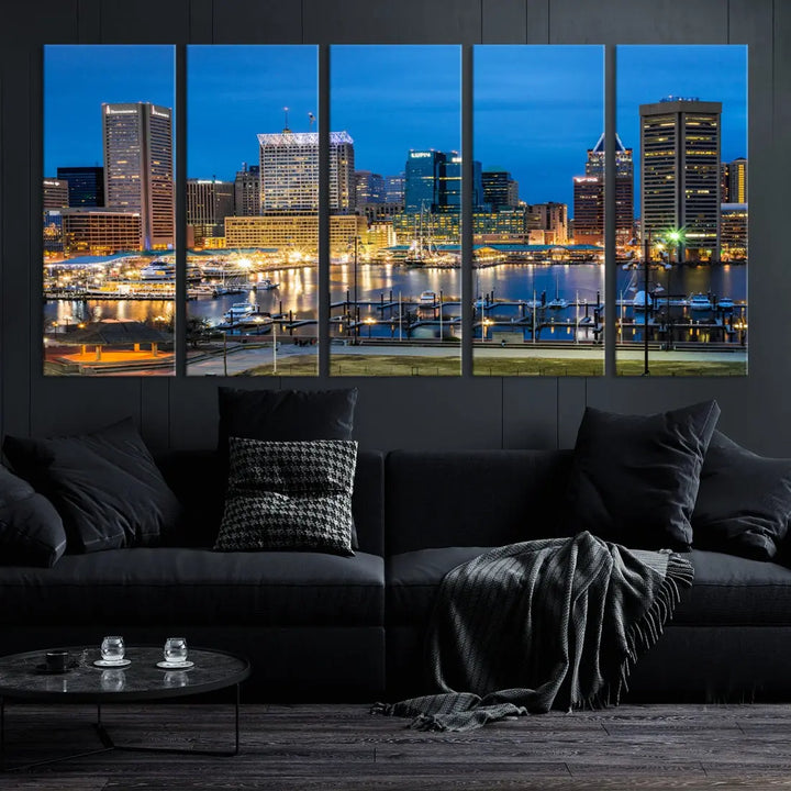 Baltimore Downtown Inner Harbor Canvas Wall Art Skyline Cityscape Print